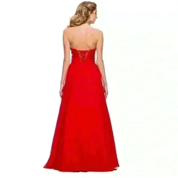Nox Narianna Red Sequin Strapless Long A-Line Prom - Picture 2 of 2